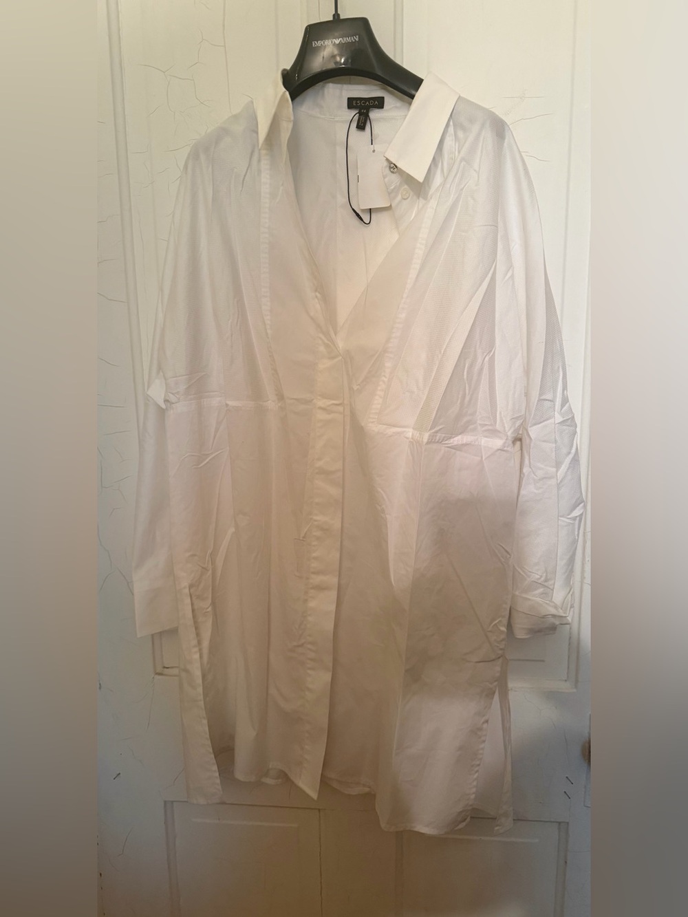 Escada oversized white button-down shirt dress XL